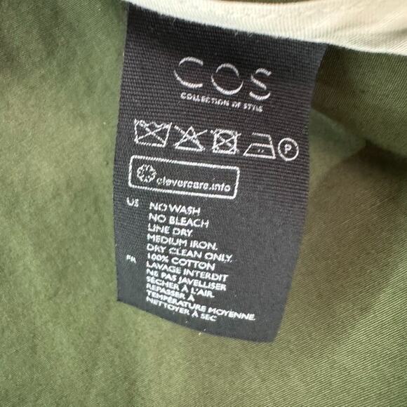 COS Jacket Womens 4 Green Cotton Button Front Coat Collared Long Sleeve Unlined - Picture 14 of 15